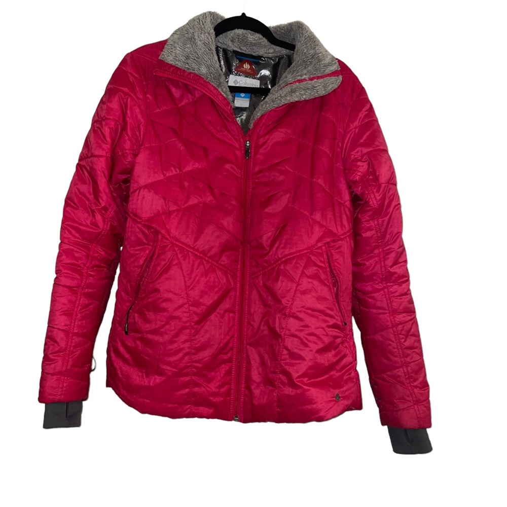 Columbia Women’s Pink Thermal Jacket With Faux Fur Neck Size Large